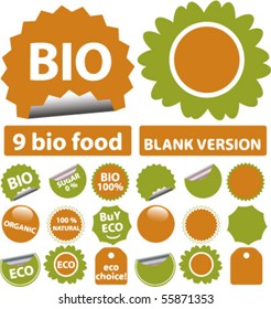 9 stickers biológicos y ecológicos. vector