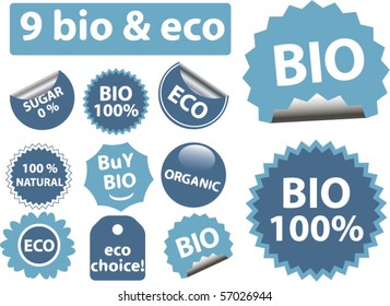 9 stickers biológicos y ecológicos. vector