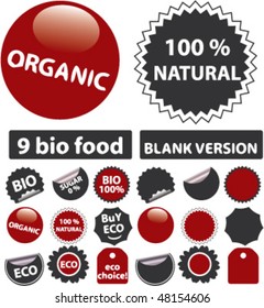9 bio food stickers. vector