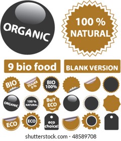 9 bio food stickers. vector