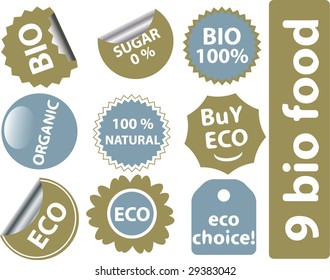 9 bio food stickers.vector