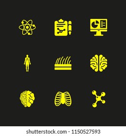 9 biology icons in vector set. atom, dermis, research and skeleton illustration for web and graphic design