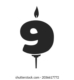 9 Birthday candle vector icon.Black vector icon isolated on white background birthday candle.