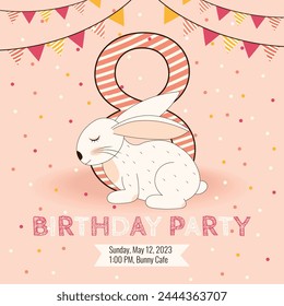 9 Birthday party invitation with cute baby bunny
