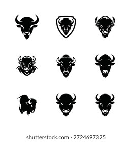 9 Paquete de silueta de Vector de cabeza de bisonte