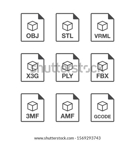 9 black 3d line document file format icons set. Multi types simple flat design vector infographic pictogram for app web website button ui ux interface elements isolated on white background