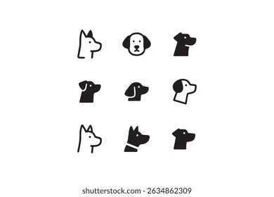 9 black dogs icons set 