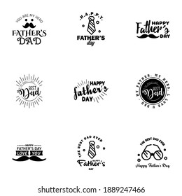 9 Black Happy Fathers Day Design Collection - A set of twelve brown colored vintage style Fathers Day Designs on light background  Editable Vector Design Elements