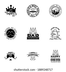9 Black Happy Fathers Day Design Collection - A set of twelve brown colored vintage style Fathers Day Designs on light background  Editable Vector Design Elements