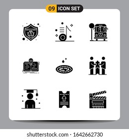 9 Black Icon Pack Glyph Symbols Signs for Responsive designs on white background. 9 Icons Set.
