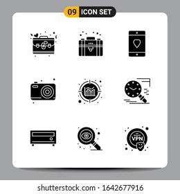 9 Black Icon Pack Glyph Symbols Signs for Responsive designs on white background. 9 Icons Set.