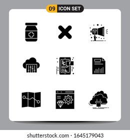9 Símbolos de glifos Black Icon Pack Firmas para diseños de fondo blanco. Juego De 9 Iconos.