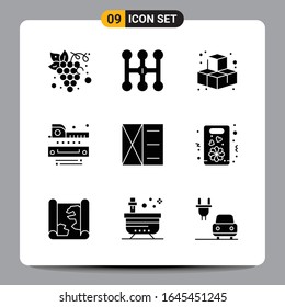 9 Black Icon Pack Glyph Symbols Signs for Responsive designs on white background. 9 Icons Set.