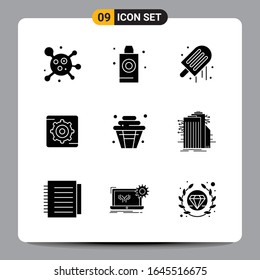 9 Black Icon Pack Glyph Symbols Signs for Responsive designs on white background. 9 Icons Set.