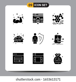 9 Black Icon Pack Glyph Symbols Signs for Responsive designs on white background. 9 Icons Set.