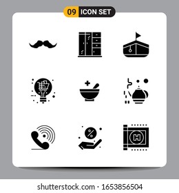 9 Black Icon Pack Glyph Symbols Signs for Responsive designs on white background. 9 Icons Set.