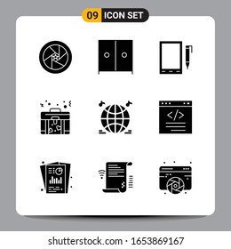 9 Símbolos de glifos Black Icon Pack Firmas para diseños de fondo blanco. Juego De 9 Iconos.