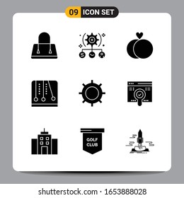 9 Símbolos de glifos Black Icon Pack Firmas para diseños de fondo blanco. Juego De 9 Iconos.