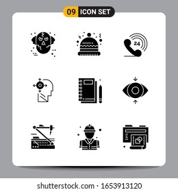 9 Símbolos de glifos Black Icon Pack Firmas para diseños de fondo blanco. Juego De 9 Iconos.
