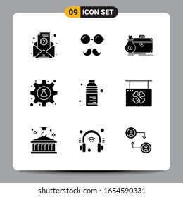 9 Black Icon Pack Glyph Symbols Signs for Responsive designs on white background. 9 Icons Set.