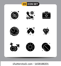 9 Black Icon Pack Glyph Symbols Signs for Responsive designs on white background. 9 Icons Set.