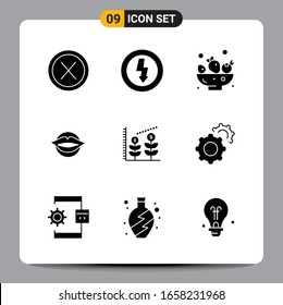 9 Black Icon Pack Glyph Symbols Signs for Responsive designs on white background. 9 Icons Set.