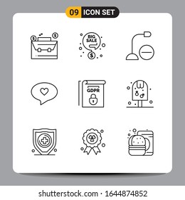9 Black Icon Pack Outline Symbols Signs for Responsive designs on white background. 9 Icons Set.