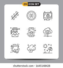 9 Black Icon Pack Outline Symbols Signs for Responsive designs on white background. 9 Icons Set.