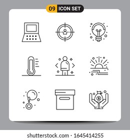 9 Símbolos de esquema del paquete de iconos negros Señales para diseños de fondo blanco. Juego De 9 Iconos.
