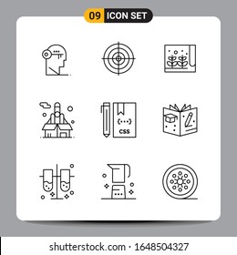 9 Black Icon Pack Outline Symbols Signs for Responsive designs on white background. 9 Icons Set.