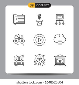 9 Black Icon Pack Outline Symbols Signs for Responsive designs on white background. 9 Icons Set.