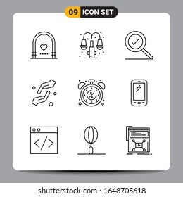 9 Símbolos de esquema del paquete de iconos negros Señales para diseños de fondo blanco. Juego De 9 Iconos.