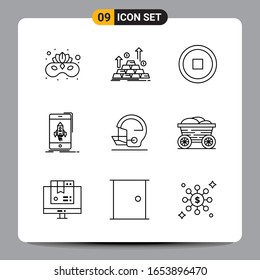 9 Black Icon Pack Outline Symbols Signs for Responsive designs on white background. 9 Icons Set.
