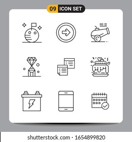 9 Black Icon Pack Outline Symbols Signs for Responsive designs on white background. 9 Icons Set.