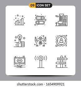 9 Black Icon Pack Outline Symbols Signs for Responsive designs on white background. 9 Icons Set.