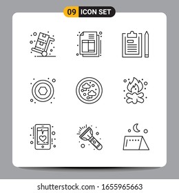 9 Black Icon Pack Outline Symbole Zeichen für Responsive Designs auf weißem Hintergrund. 9 Symbole Set.