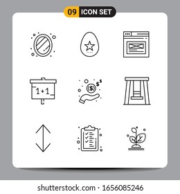 9 Black Icon Pack Outline Symbols Signs for Responsive designs on white background. 9 Icons Set.