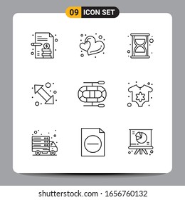 9 Símbolos de esquema del paquete de iconos negros Señales para diseños de fondo blanco. Juego De 9 Iconos.