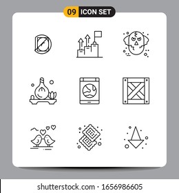 9 Black Icon Pack Outline Symbols Signs for Responsive designs on white background. 9 Icons Set.