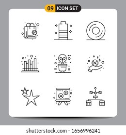 9 Black Icon Pack Outline Symbols Signs for Responsive designs on white background. 9 Icons Set.
