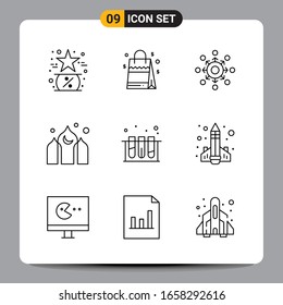 9 Símbolos de esquema del paquete de iconos negros Señales para diseños de fondo blanco. Juego De 9 Iconos.