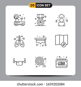 9 Símbolos de esquema del paquete de iconos negros Señales para diseños de fondo blanco. Juego De 9 Iconos.