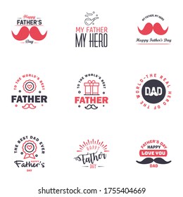 9 Black and Pink Happy Fathers Day Design Collection - A set of twelve brown colored vintage style Fathers Day Designs on light background Editable Vector Design Elements