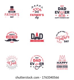 9 Black and Pink Happy Fathers Day Design Collection - A set of twelve brown colored vintage style Fathers Day Designs on light background Editable Vector Design Elements