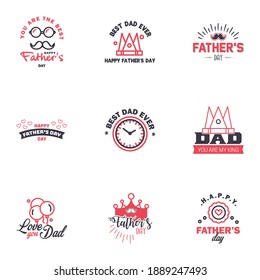9 Black and Pink Happy Fathers Day Design Collection - A set of twelve brown colored vintage style Fathers Day Designs on light background Editable Vector Design Elements