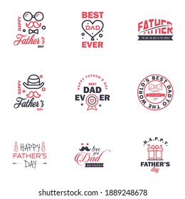 9 Black and Pink Happy Fathers Day Design Collection - A set of twelve brown colored vintage style Fathers Day Designs on light background Editable Vector Design Elements