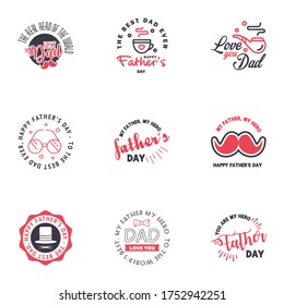 9 Black and Pink Set of Vector Happy fathers day. Typography Vintage Icons. Lettering for greeting cards. banners. t-shirt design. Fathers Day. Editable Vector Design Elements