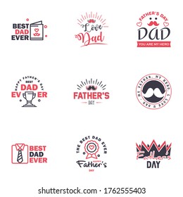 9 Black and Pink Set of Vector Happy fathers day. Typography Vintage Icons. Lettering for greeting cards. banners. t-shirt design. Fathers Day. Editable Vector Design Elements