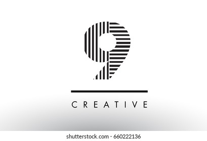 9 Black and White Number Logo Design with Vertical and Horizontal Lines.