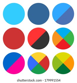 9 blank circle icon set. Popular color web button on white background. Flat newest simple clean plain tidy solid style. Internet design element save in vector illustration 8 eps